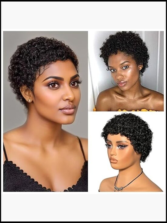 Short Kinky Curly Pixie Cut Wig 100% Virgin Human Hair Deep Wave Glueless Daily main image 6